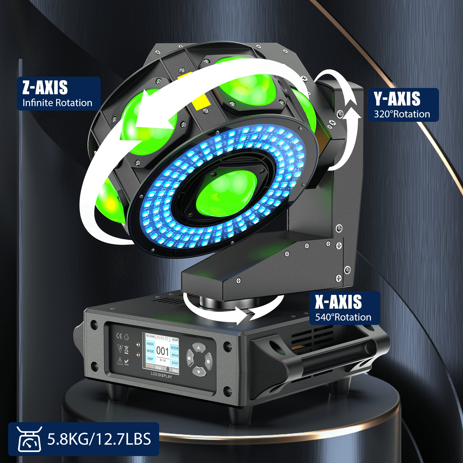 Wondnuga 160W RGBW Moving Head Beam Light with DMX512 & Sound Control, 540° Rotation for Stage/Club