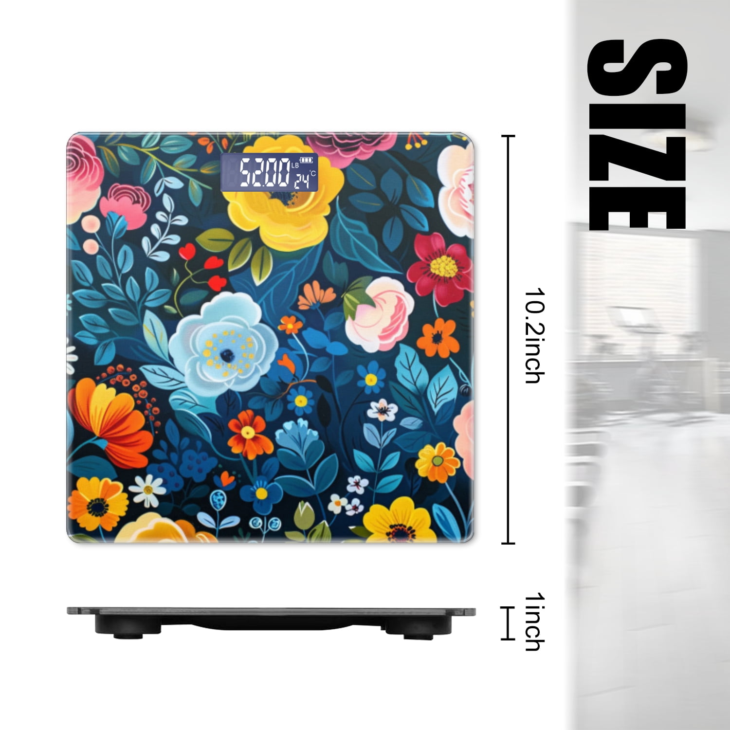 High Precision Body Weight Scale Smart Bathroom Scales with Large LCD Display(400lbs),Decorative for Bedroom-Vibrant Hand-Painted Floral Pattern With Flowers