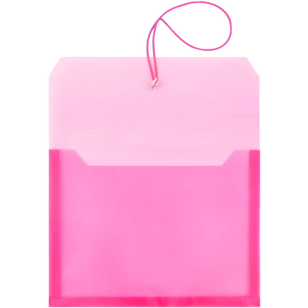 JAM Paper Plastic Expansion Envelopes, Elastic Band Closure, Letter Booklet, 9 3/4 x 13, 2.5 in Expansion, Pink, 3/Pack