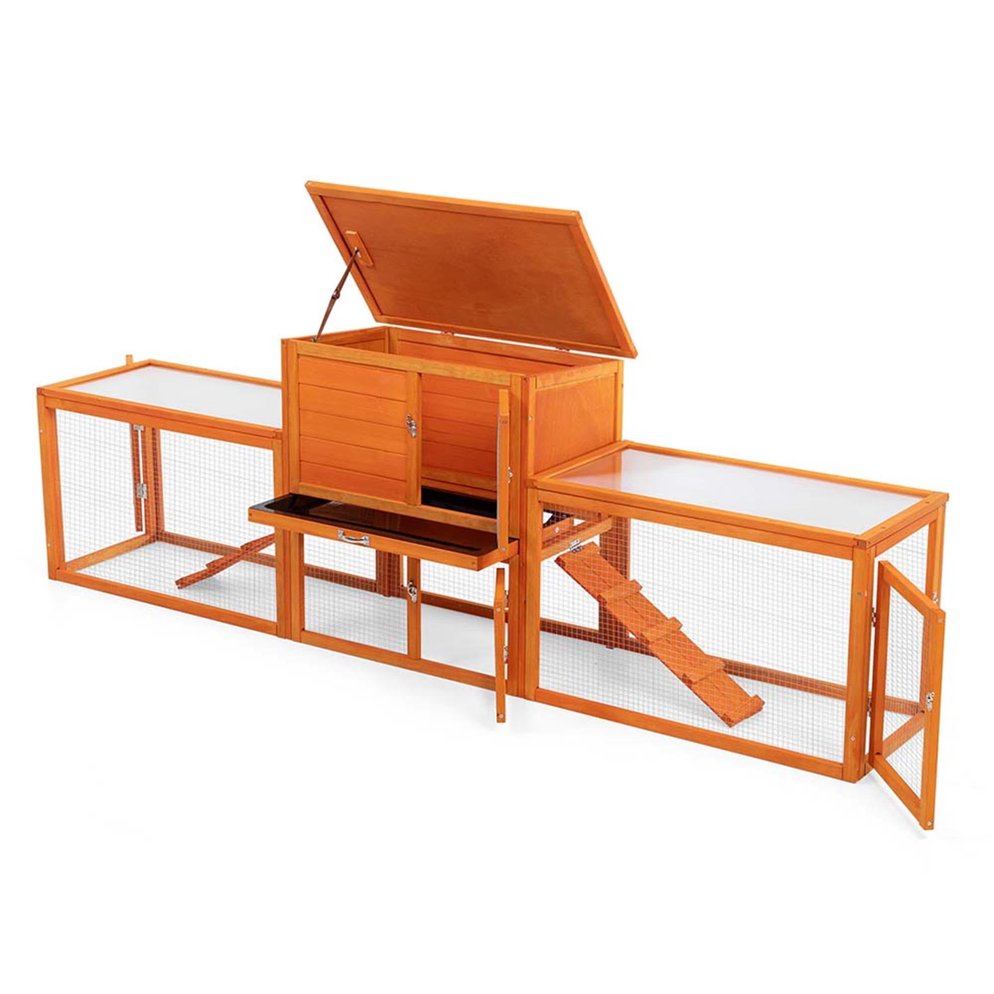 Kadyn 94" Outdoor Large Rabbit Hutch with Run, Wood 2-Story Chicken Coops for 4-6 Rabbits, Pet Cages for Small Animals, Orange
