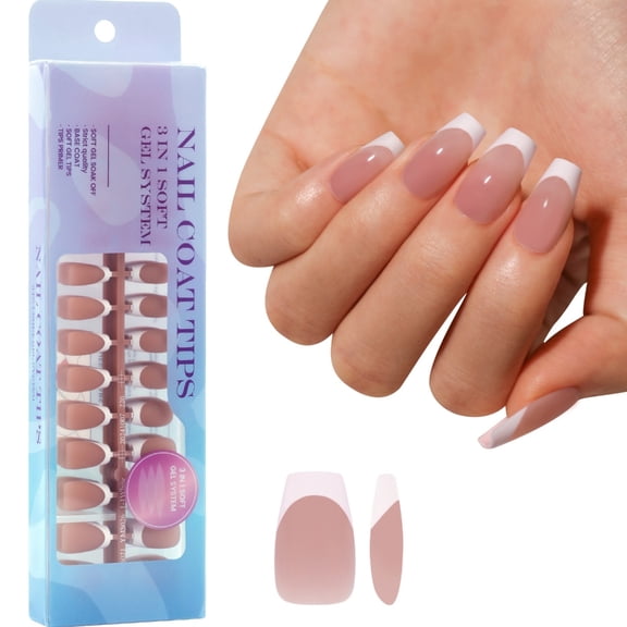 Soft Gels Nails Tips Press On Nails 3 in1 X Coat tips 15 Sizes Pre-Colored Fake Nails Extensions French Nails Tips Gifts