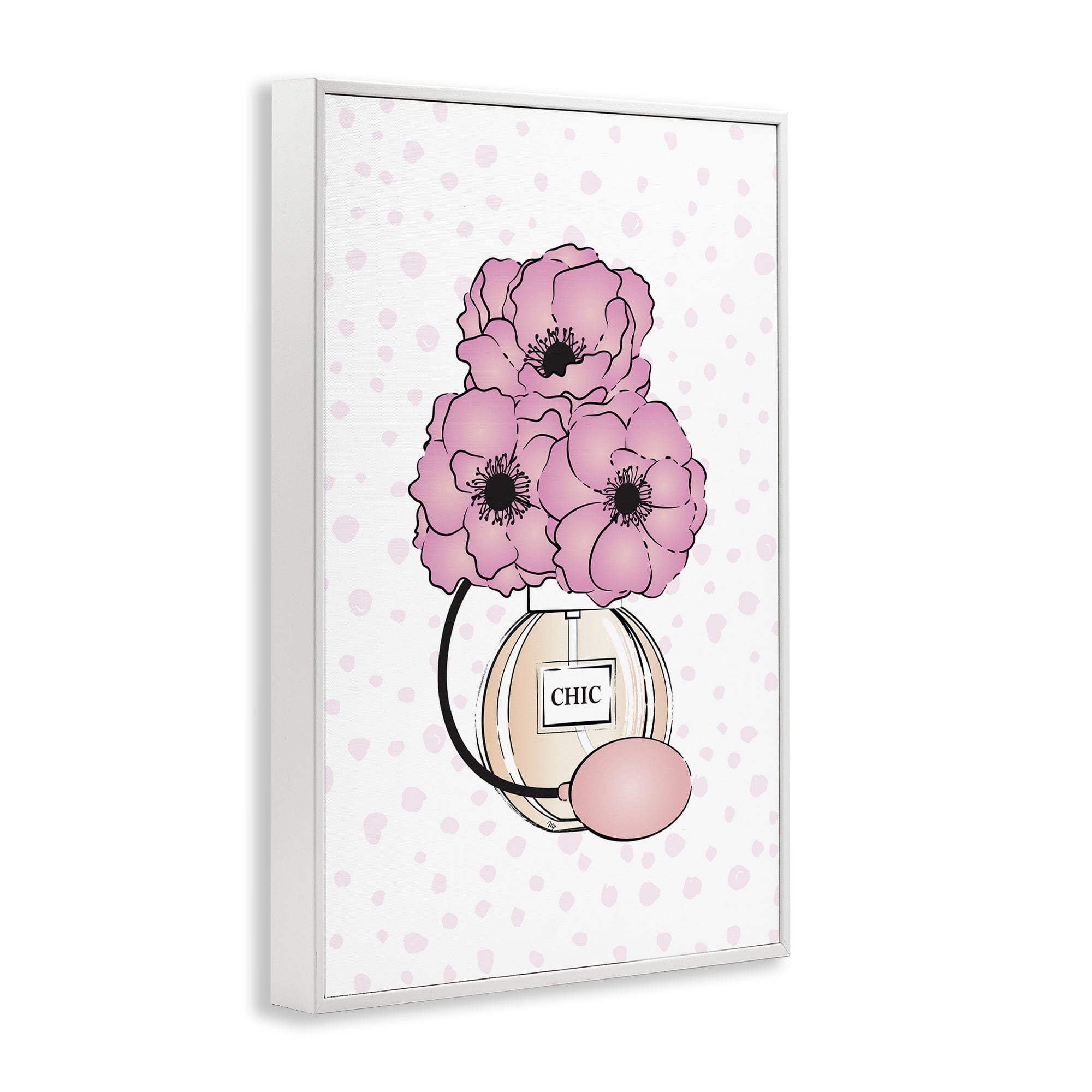 Stupell Industries Pink Florals in Perfume Botanical & Floral Painting White Framed Art Print Wall Art, 16 x 24