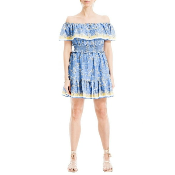Max Studio womens Smocked Top Off The Shoulder Short Dress, L