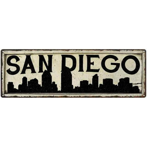 San Diego City Sky Line Silouette Chic Wall Décor 6x18 Metal Sign 206180028032