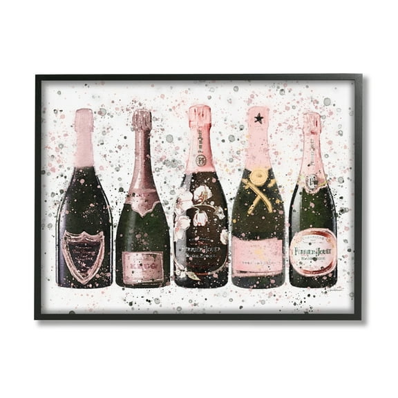 Stupell Industries Chic Pink Rose Bottles Modern Fashion Splash Food & Beverage Painting Black Framed Art Print Wall Art, 24 x 30