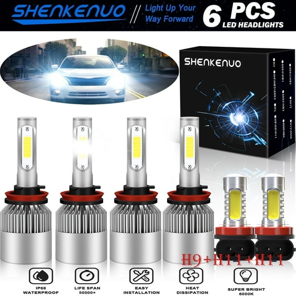 For 2007-2018 Nissan Altima Headlights H9 LED High Beam and H11 Low Beam and H11 Fog light,6pcs