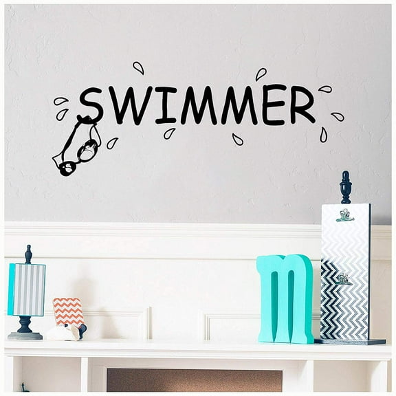 Swimmer Vinyl Lettering Wall Decal Sticker Sports Decals Size: 12.5" H x 32" L - Color: Black