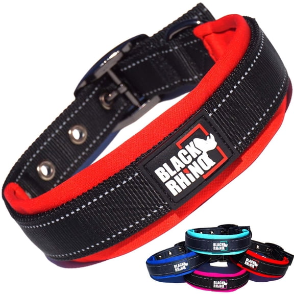 BLACK RHINO Comfort Dog Collar Ultra Soft Neoprene (Small, Red/Black)
