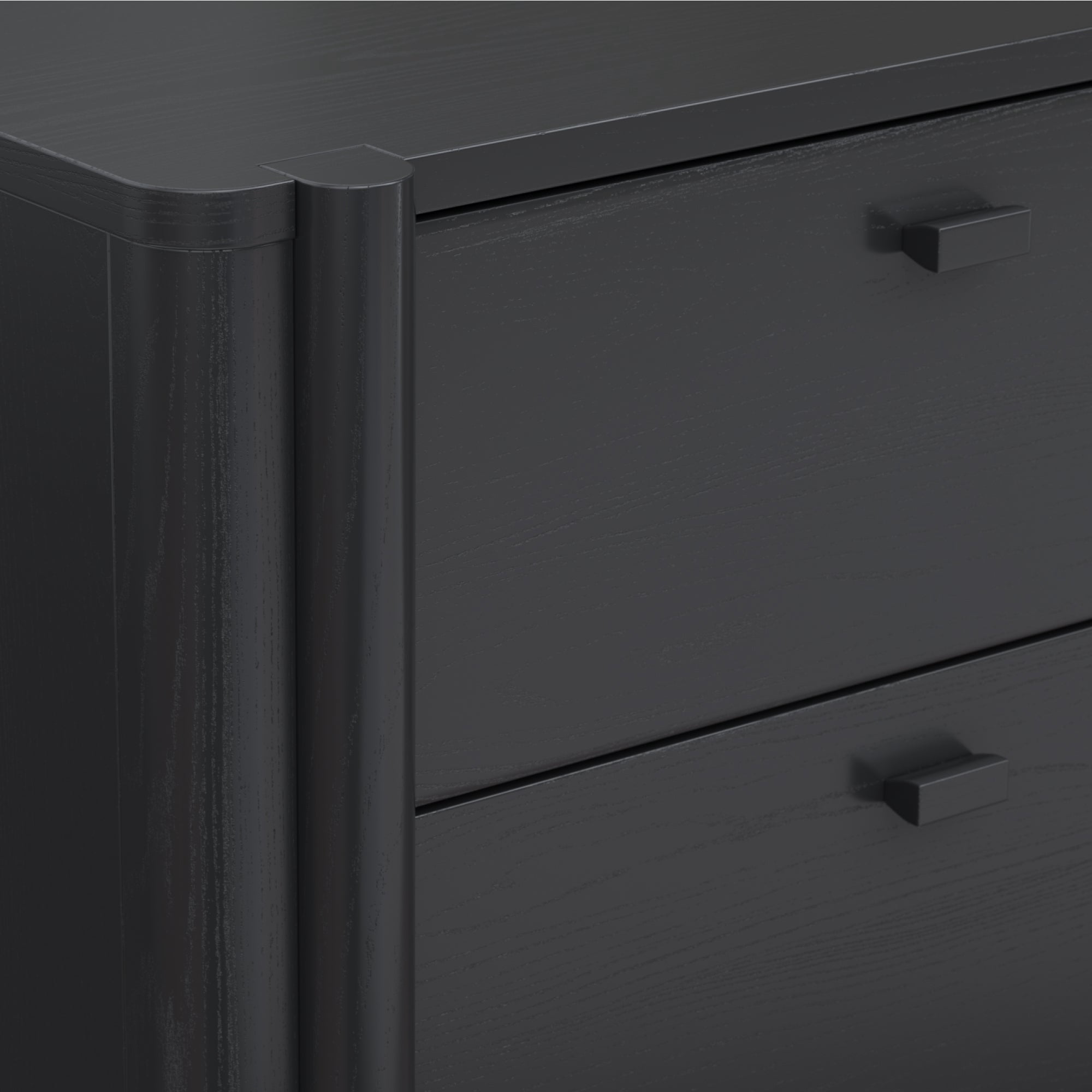 Nathan James Solace Mid Century Modern 2 Drawer Nightstand with Solid Wood Frame and Rounded Details, Black