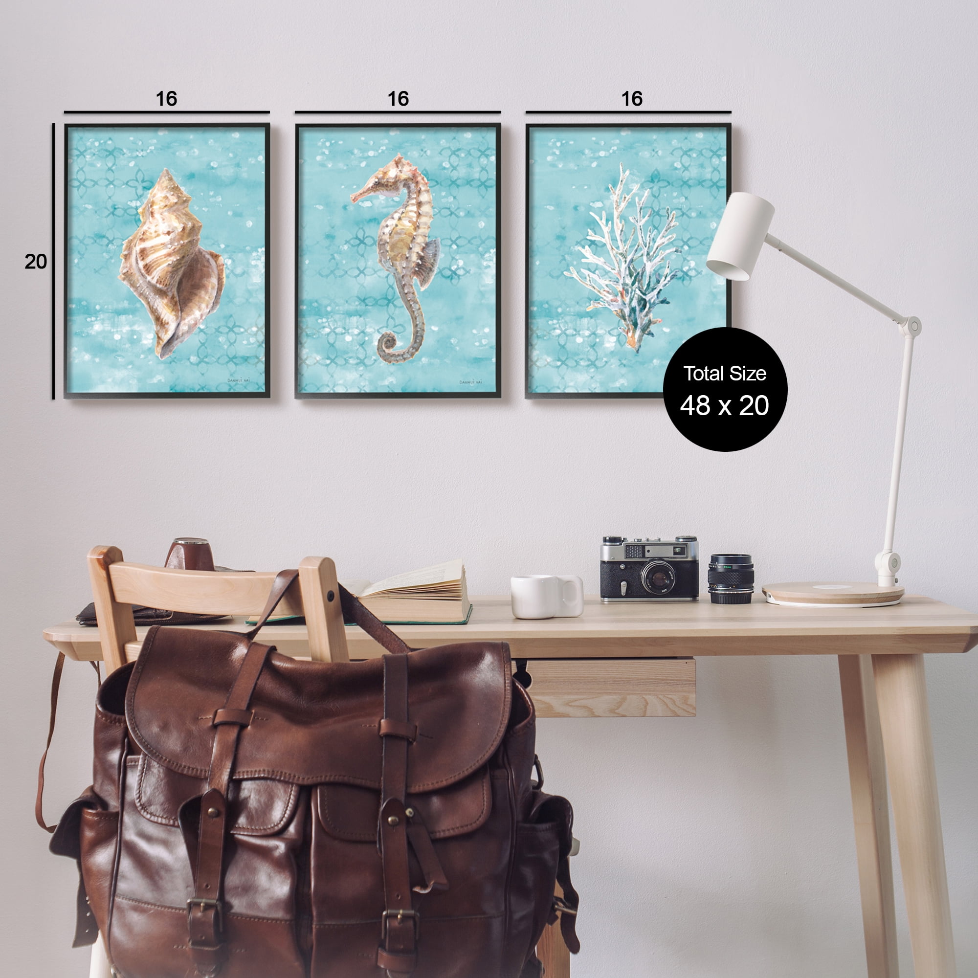 Stupell Industries Turquoise Sea Life Animals & Insects Painting Black Framed Art Print Wall Art, 16 x 20, Set of 3