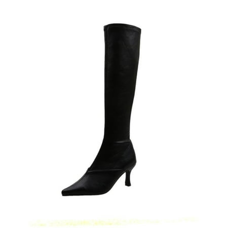 

Ritualay Women Comfortable Long Tall Boots Side Zipper Knee High Boot Dress Work Heeled Shoes Black 4