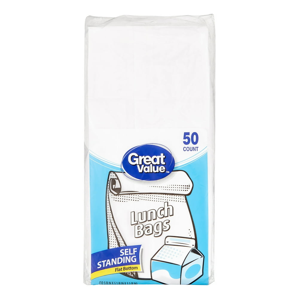 Great Value White Lunch Bags, 50 Count