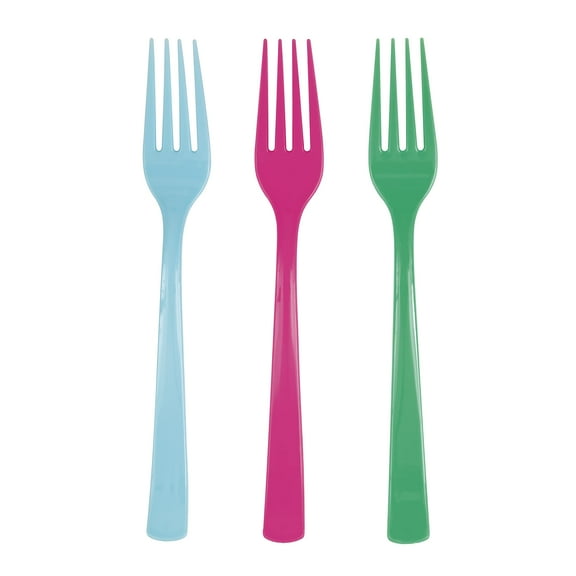 Unique 26428 Reusable Plastic Forks-Assorted Colours-18 Count (Pack of 1), Multicolour