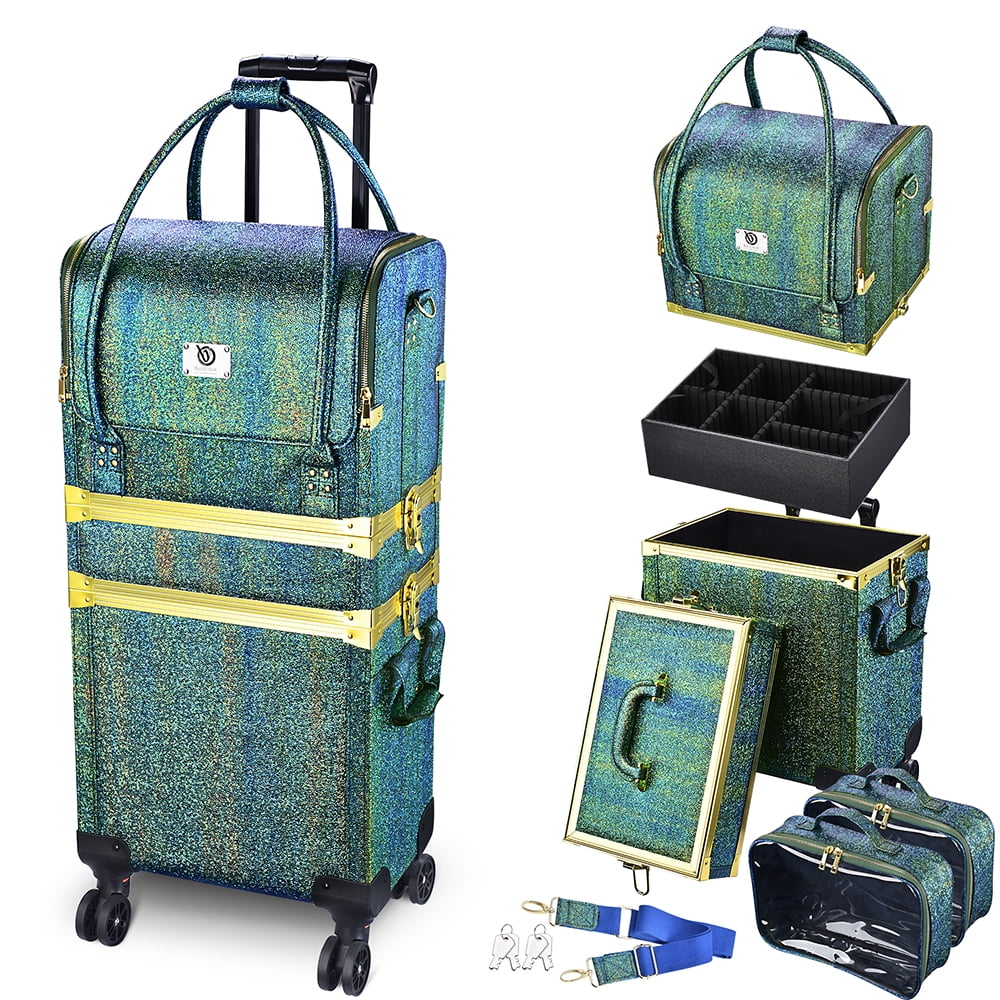 Byootique Makeup Train Case Lockable Rolling Cosmetic Traveling Storage