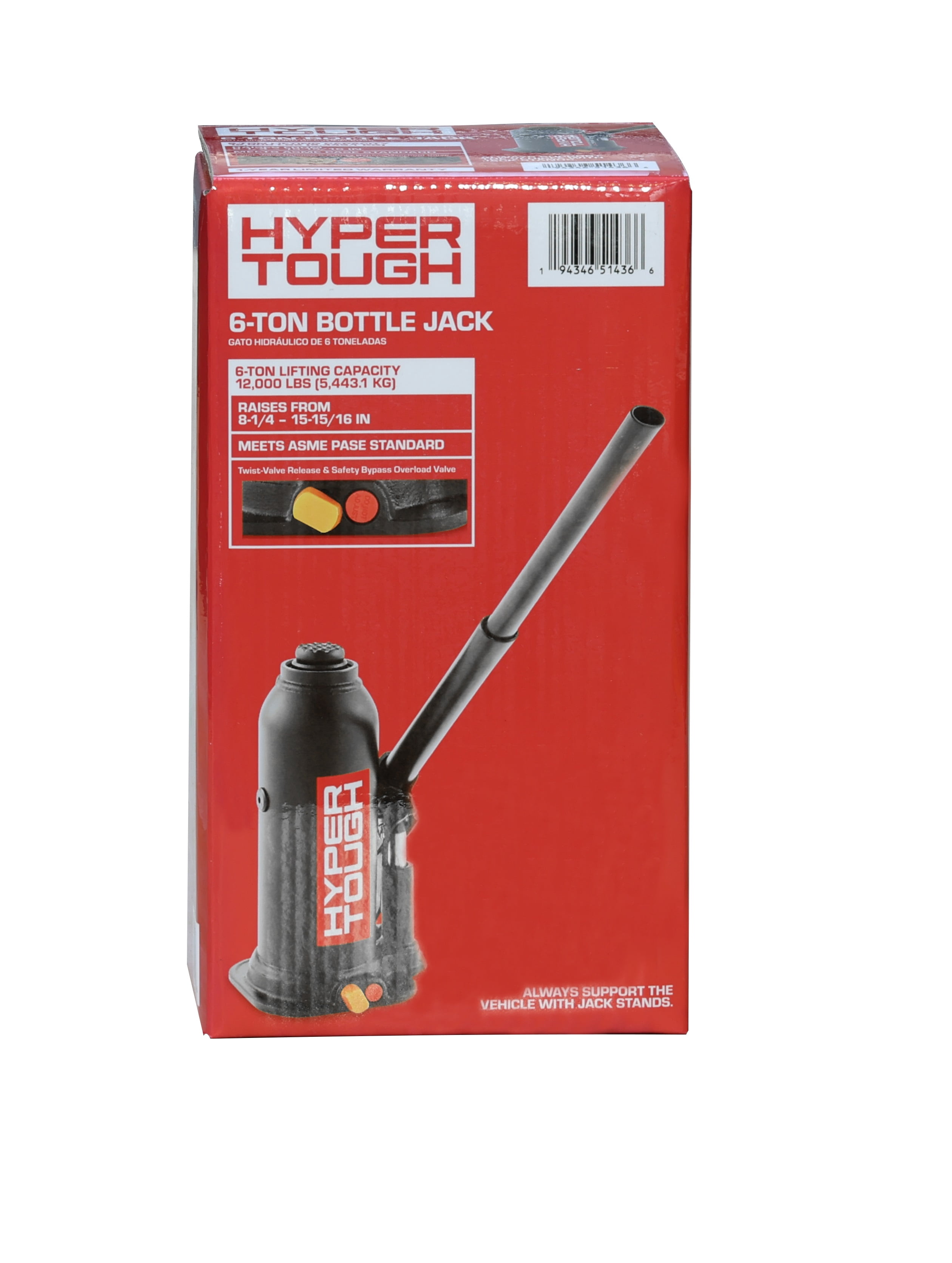 Hyper Tough T90613HW 6 Ton Welded Bottle Jack for Vehicle