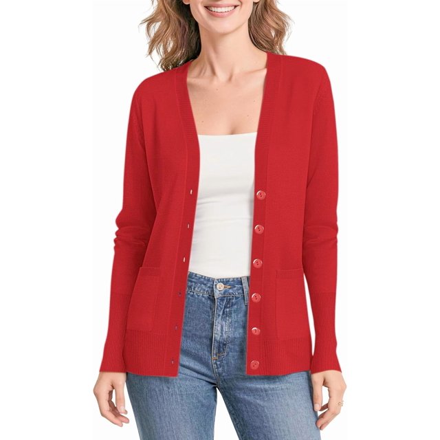 Urban CoCo Women's Button Down Lightweight Knit Cardigan Sweater with Pockets