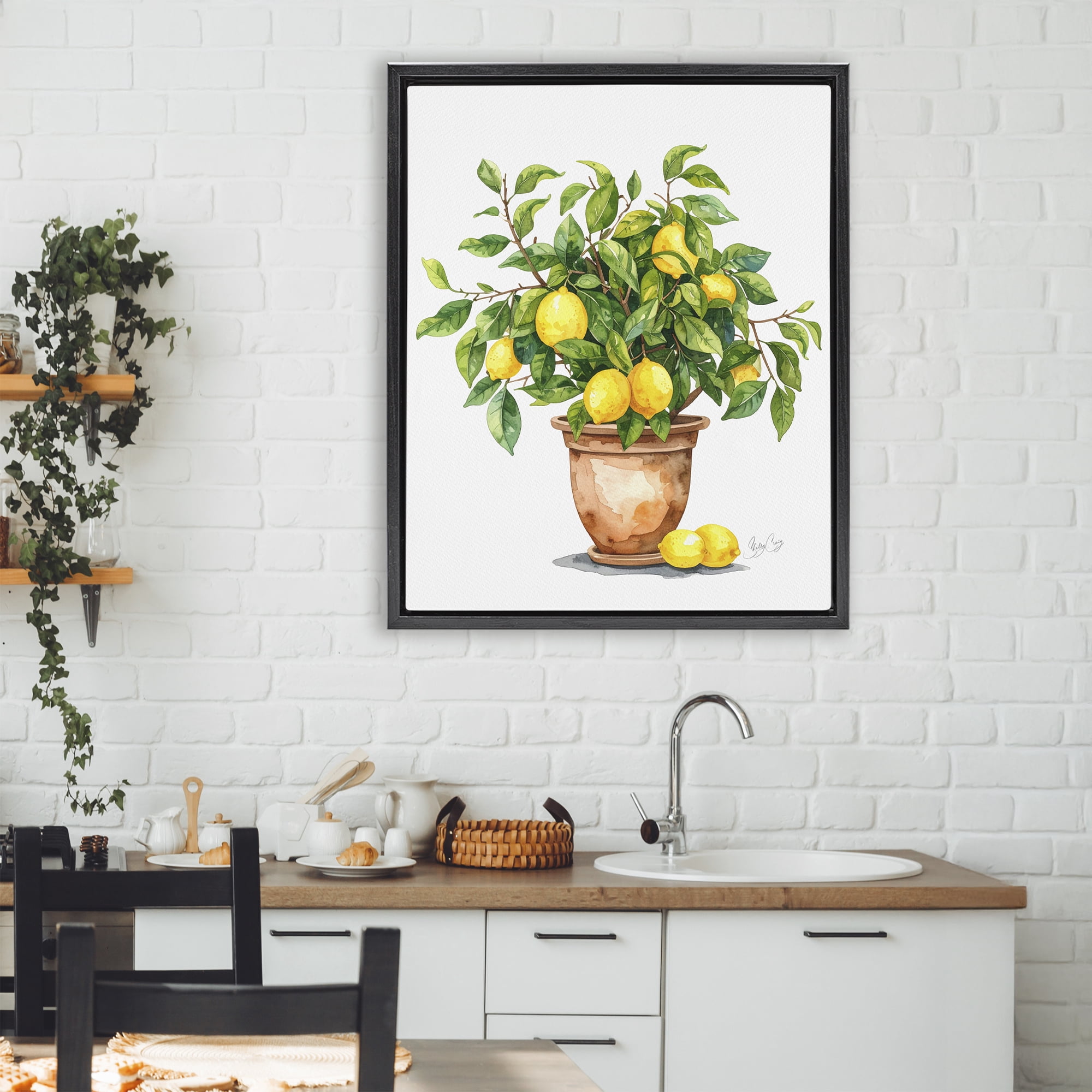 Stupell Industries Potted Lemon Tree Black Framed Floater Canvas Wall Art, design by Shelly Craig
