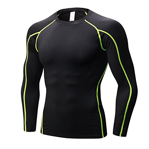 LANBAOSI Compression Tops for Men Quick Dry Lightweight Male Base Layer Long Sleeve T Shirt Mens for Cycling Skiing Running Hiking Size Large