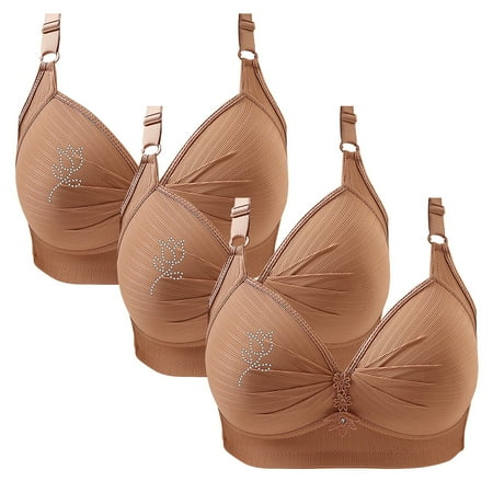 SNOWSONG Push Up Bras for WomenClearance! Wireless Bras Plain Color 3-Pack Women s Seamless Breathable Lingerie Plus Size Non-Steel Ring Bra Bras for Women Comfy Bras for Women Khaki 44