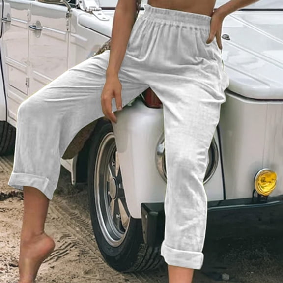 Idoravan Women's Plus Size Pants Clearance Womens Fashion Casual Solid Color Split Mid Waist Loose No Belt Elasticity Wide Leg Long Pants