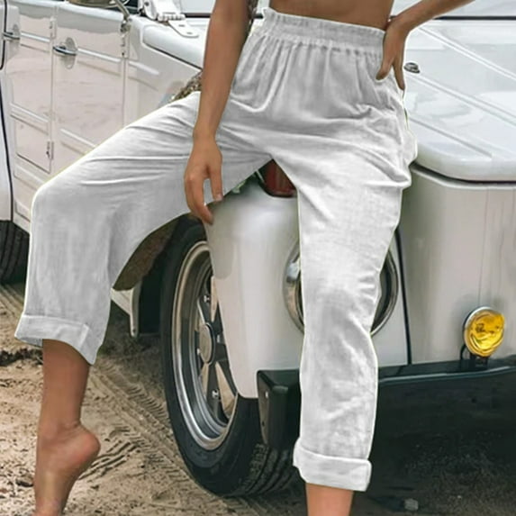 Idoravan Women's Plus Size Pants Clearance Womens Fashion Casual Solid Color Split Mid Waist Loose No Belt Elasticity Wide Leg Long Pants