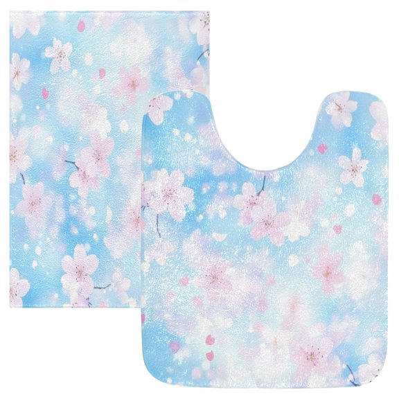 2 Piece Soft Bathroom Rug Set Pastel Blossoms Bath Mat and U-Shaped Toilet Contour Rug (16"x24" 20"x24")