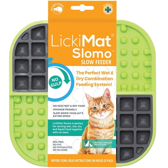 LickiMat Slomo, Cat Slow Feeder Lick Mat, Boredom Anxiety Reducer; Perfect for Food, Treats, Yogurt, or Peanut Butter. Fun Alternative to a Slow Feed Cat Bowl or Dish, Green