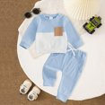 thumbnail image 2 of TOWED22 Baby Boy Clothes Fall Winter Outfits Waffle Long Sleeve Color Block Waffled Sweatshirt Pants 2Pcs Fall Clothing Set,Blue,12-18 M, 2 of 5