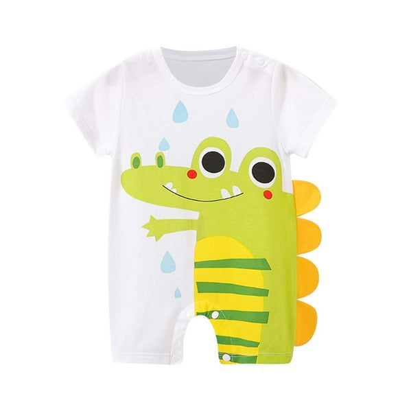 Baby Girl Romper Infant Baby Girls Cartoon Dinosaur Print Summer Short Sleeve Romper Jumpsuit Newborn Onesies Green 3 Months-6 Months