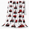 thumbnail image 2 of Red Tractors with Harvesters and Hay Balers, Rustic Farm Style for Tractor Lovers, Cozy Scatter Print Scene, Flannel Blanket for Living Room and Bedroom, Father's Day Gift and Farm Home Decor, 2 of 9