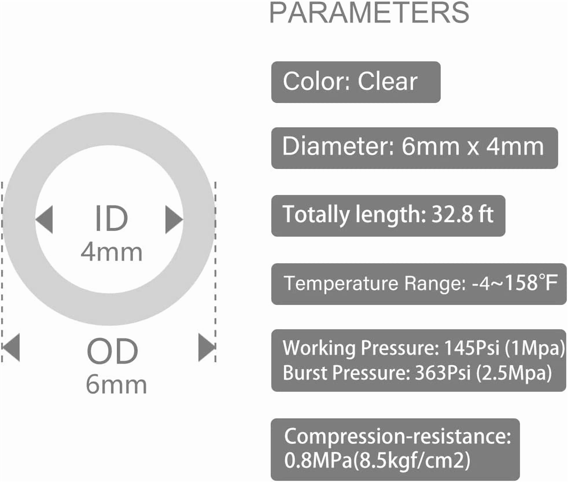 MKEUDQ-Pneumatic Tubing 6mm x 4mm PU Polyurethane Tube Air Hose Line for Air Compressor Fitting or Fluid Transfer (Clear 32.8ft/10Meters)