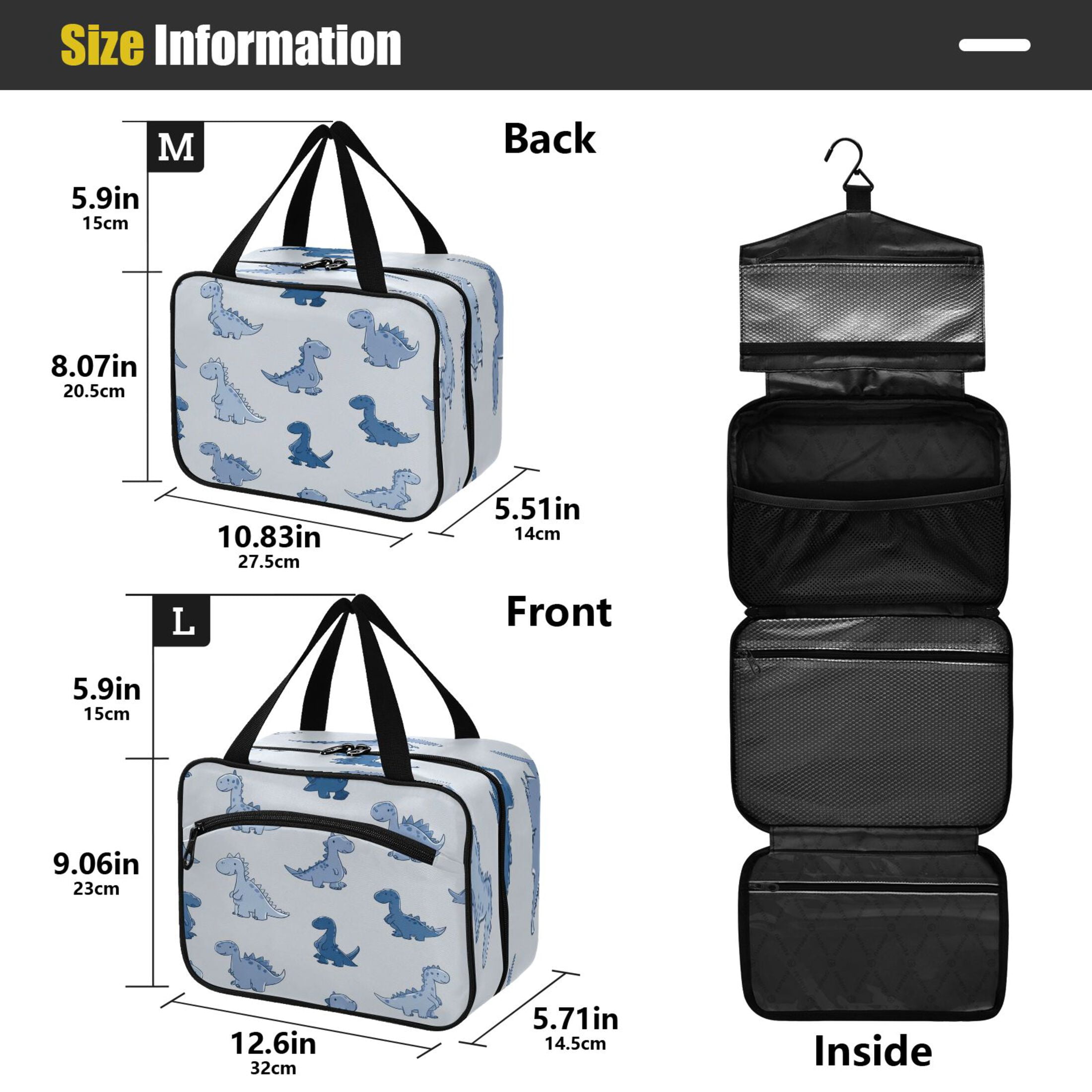 Travel Toiletry Bag with Metal Hook Large Capacity Cosmetic Bag Toiletry Bags for Travel, Gym, Camping Cute Blue Dinosaurs
