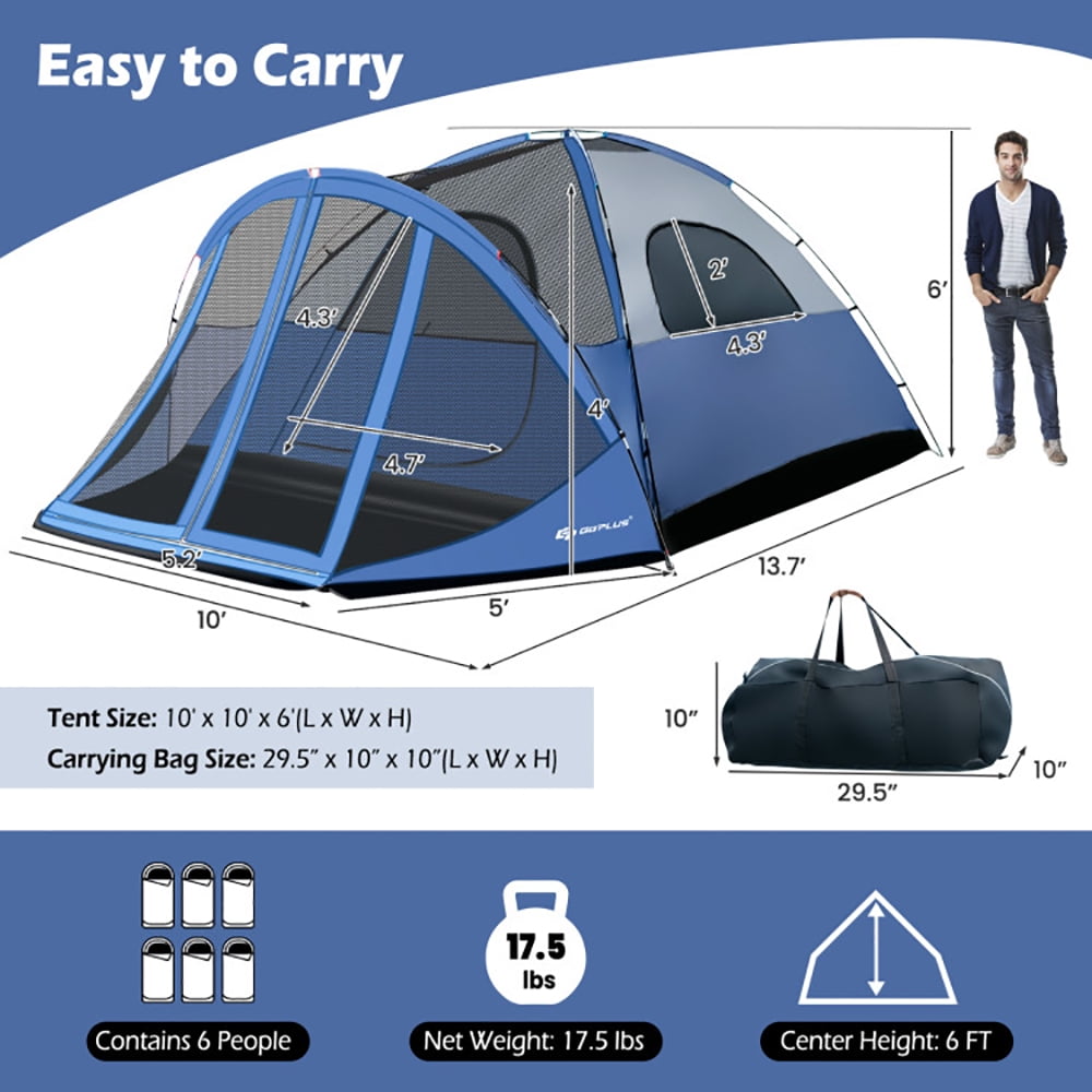 Aimee Lii 6-Person Large Camping Dome Tent with Screen Room Porch and Removable Rainfly, Easy Set Up Camping Tents Shelter Aimee Lii 6-Person Large Camping Dome Tent with Screen Room Porch and Removable Rainfly, Easy Set Up Camping Tents Shelter