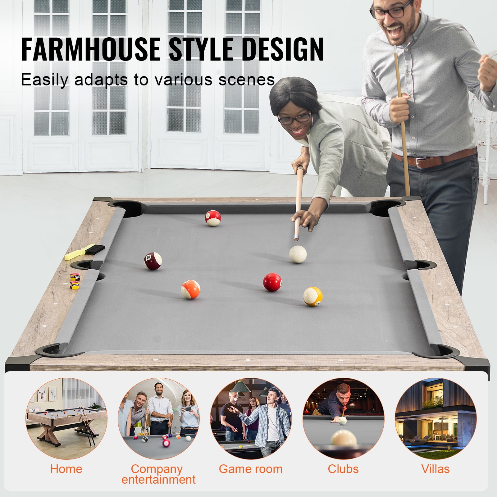 KFFKFF 3-in-1 Game Table, 7ft, Multi-Functional with Pool, Table Tennis, and Dining Options, Complete Accessory Kit Included, Wooden Design with Grey Cover, Ideal for Family Entertainment Space