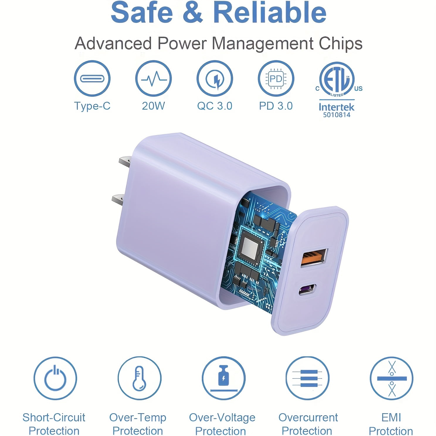 10ft Ultra Long Cable, "dual Fast" 20W USB C Fast Charger Block, Dual Port Power Adapter, with 10ft Cable C-type Fast Charging Group, Suitable for iPhone 15/16 Series, iPad, Samsung, Etc