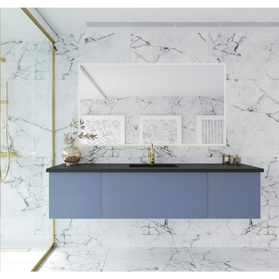 Laviva 313VTR-72CNB-MB 72" Nautical Blue Single Vanity   Matte Black Stone Top