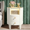 thumbnail image 2 of 1Easylife 25.5 Inches Tall Round Nightstand Side Table with 2 Drawers LED Light Open Shelf for Bedroom Sofa Side White, 2 of 5