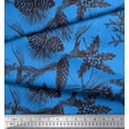 thumbnail image 3 of Soimoi Blue Cotton Voile Fabric Holly Leaves & American Robin Bird Print Sewing Fabric BTY 56 Inch Wide, 3 of 3