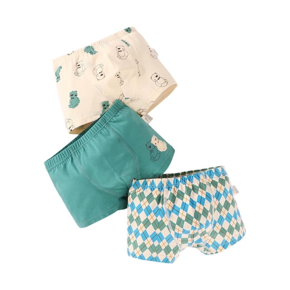 Xfvqtps 3PCS Kids Toddler Little Boys Underwear Boxer Briefs Cotton Soft Grid Bear Pack Panties Age 2-9 Years Green