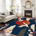 thumbnail image 2 of 5'x7' Area Rugs for Living Room Bedroom, Japanese Style Washable Rug Carpet Runner Indoor Outdoor, Modern Cranes Cherry Flower Wave Navy Blue Non Slip Floor Mats Area Rug for Kitchen, Nursery, 2 of 8