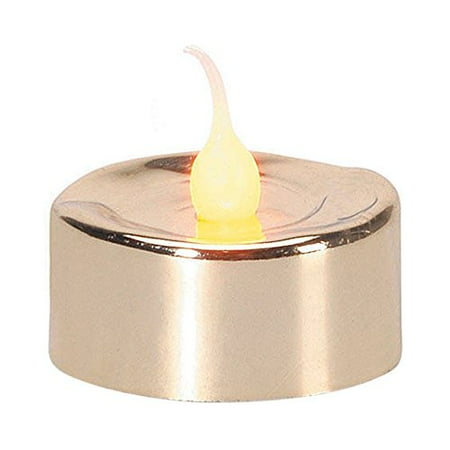 - Shindgz Halloween Party Decorative Yellow Flame LED Tealight Candle Gold Matte- pkg/3
