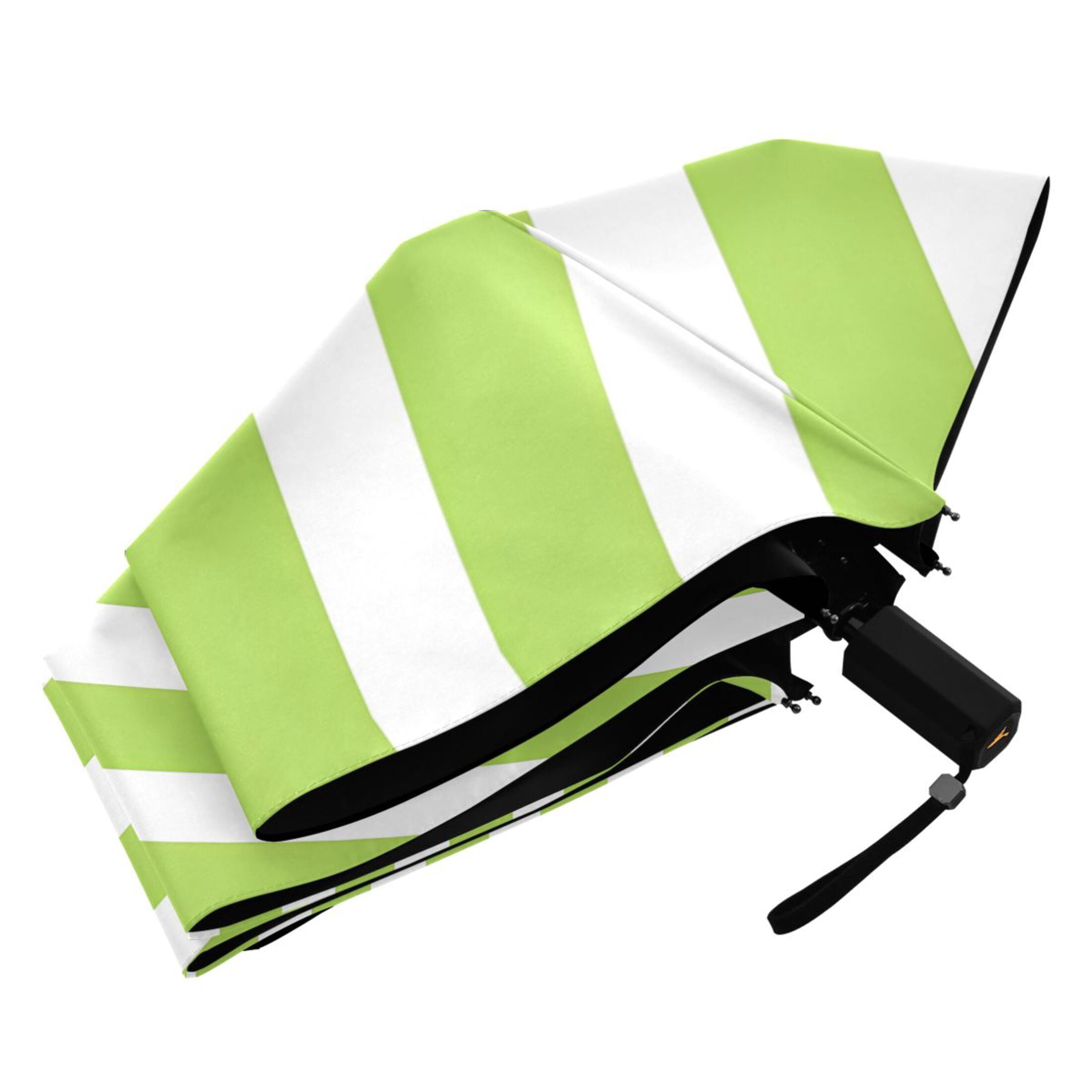 Apple Green and White Stripes Compact Sun Umbrella Windproof Travel Umbrellas for Rain Strong Portable UV Protection