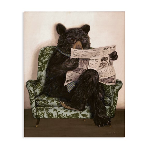 Stupell Industries Contemporary Bear Reading Newspaper Canvas Art, 16 x 20, by Kamdon Kreations