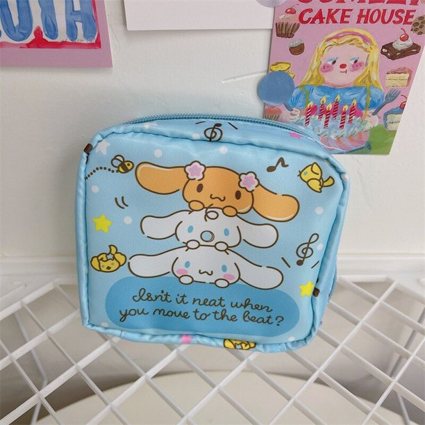 Sanrio-monedero Hello Kitty Kuromi para niña, organizador de almohadillas sanitarias, soporte portátil, bolsa de almacenamiento de cosméticos, Mini billetera con cremallera