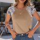 thumbnail image 5 of Camiseta de manga corta con cuello en R y costuras de leopardo de temperamento para mujer Fridja  bn5651, 5 of 6