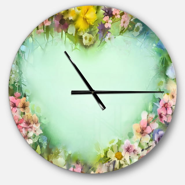 DesignArt Vintage Flowers with Heart Shape Large Wall Clock