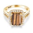 thumbnail image 2 of Gem Stone King 3.62 Ct Emerald Cut Brown Tiger Eye 18K Yellow Gold Plated Silver Ring (Size 8), 2 of 4