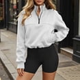 thumbnail image 3 of GERsome Cropped Sweatshirts for Women Long Sleeve Quarter Zip Solid Color Drawstring Hem Pullover White XL, 3 of 8
