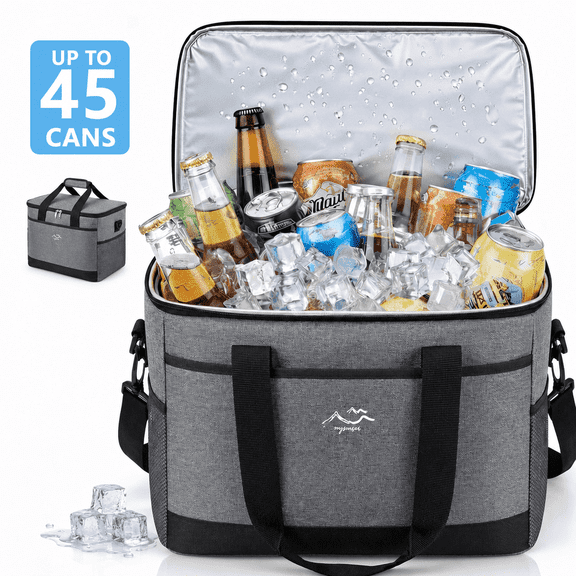 Merryhome 45 Can Soft Sided Cooler Bag, 29 Qt Insulated Leakproof Collapsible Cooler with Shoulder Strap for Beach, Camping, Picnic and Travel, Gray