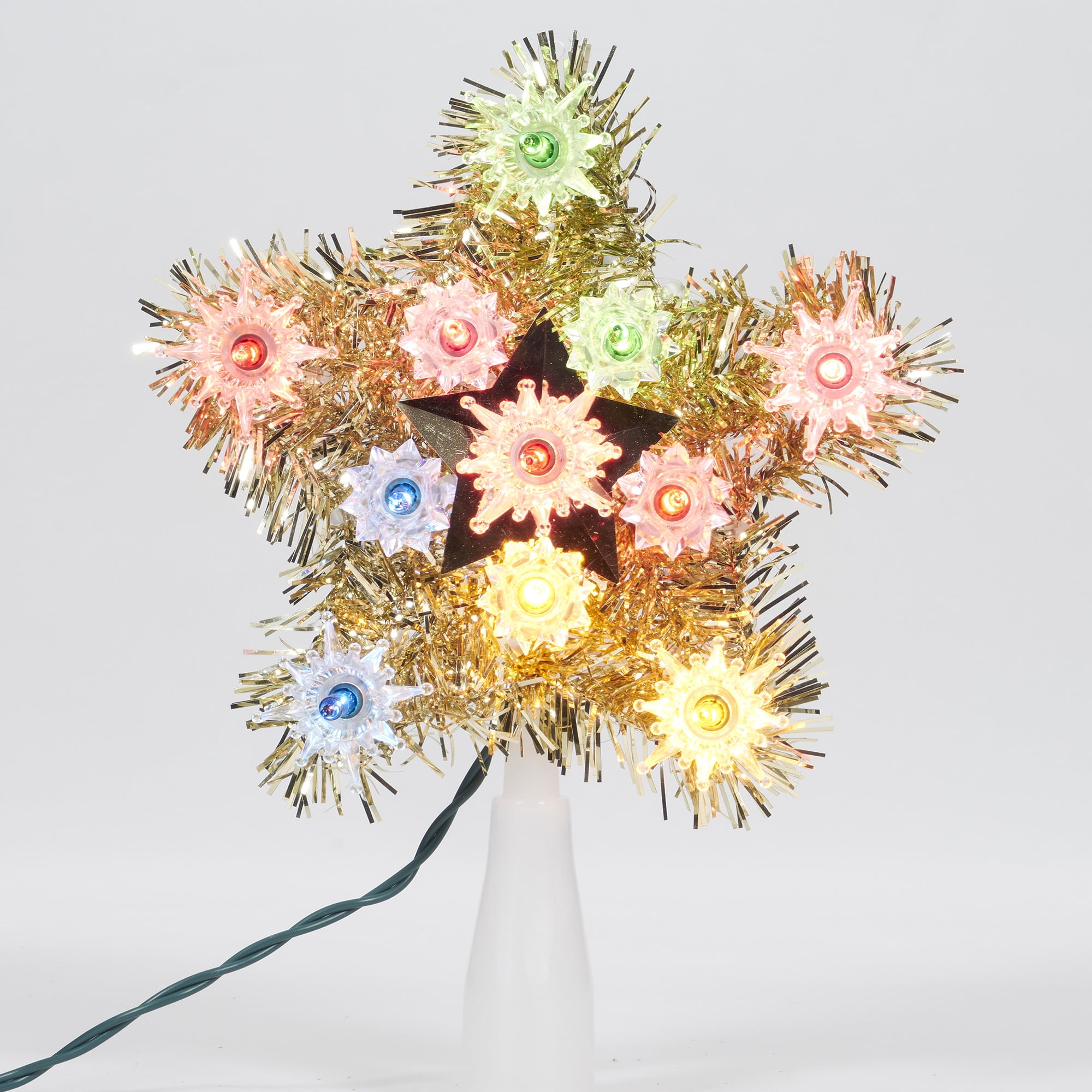 Holiday Time Christmas Tree Topper, Gold Tinsel Star, 6", Christmas Tree Topper, 6 in